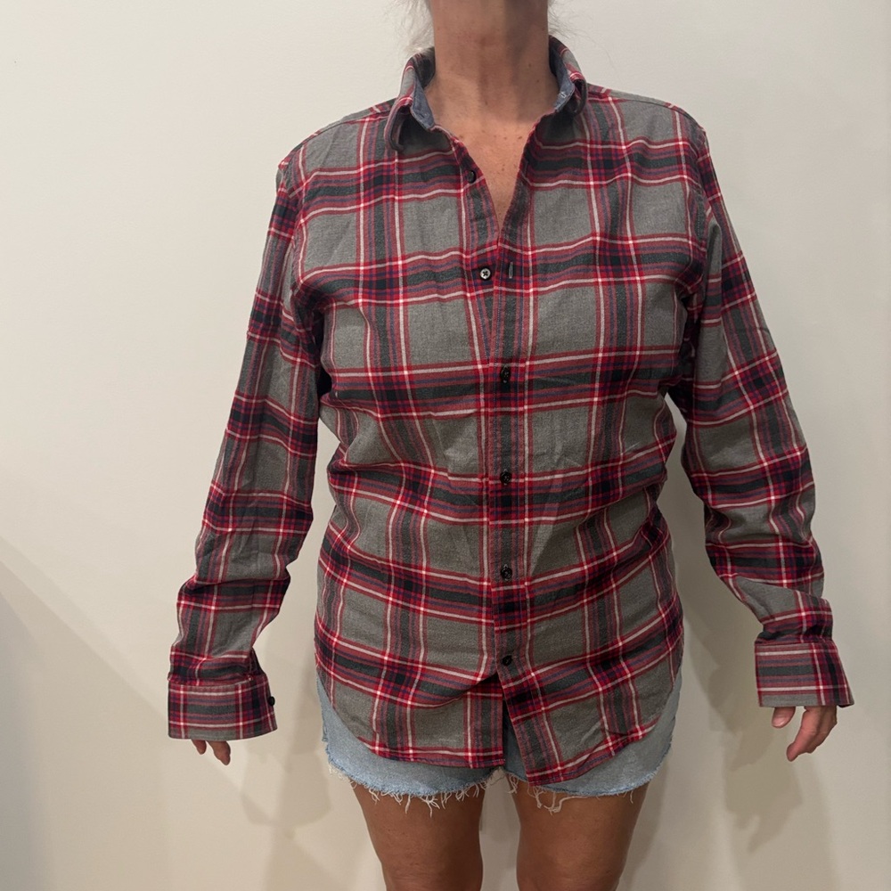 Banana Republic Red and Gray Plaid Button-Up Shirt